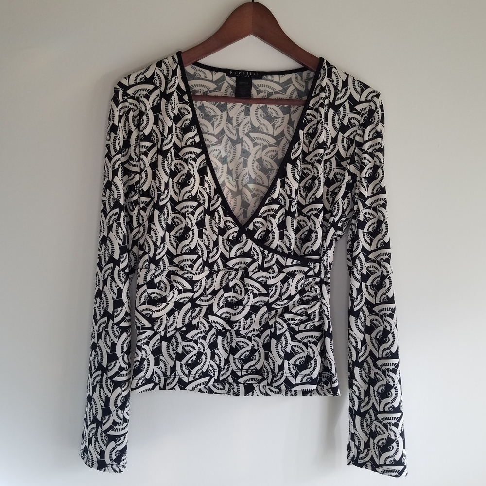 parallel studio Long Sleeve Fan Print Top Sz M